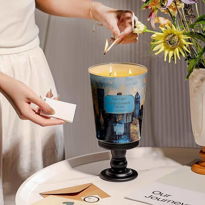 HomeLights High Summer Night Scented Candles | 34oz Soy Candles Industrial Chic 3-Wick Large Candle Jars | Ideal Candle Gifts for Events, Home Decor Stress, Relief & Relaxation