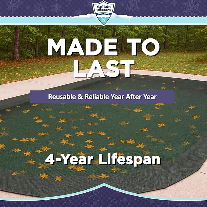 Buffalo Blizzard 16 ft x 40 ft Rectangle Pool Leaf Net | Mesh Pool Net Cover | Leaf Net for Above Ground Pool | Remove Leaves & Debris From Your Winter Cover | 4 Ft of Overlap | Winch & Cable Included