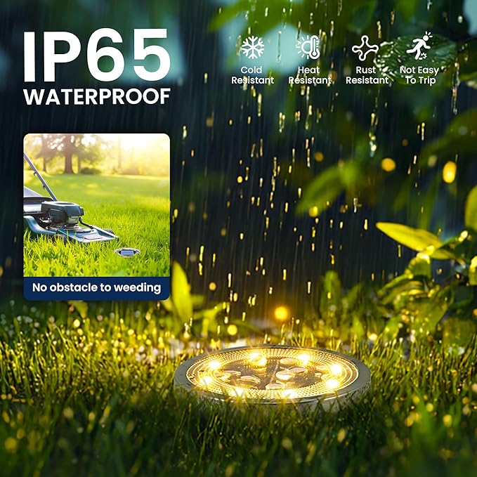 SOLPEX 10 Pack Solar Ground Lights Outdoor Waterproof, Solar Powered Pathway Lights, Landscape Lighting for Garden Walkway Driveway Backyard Decor (Warm White)