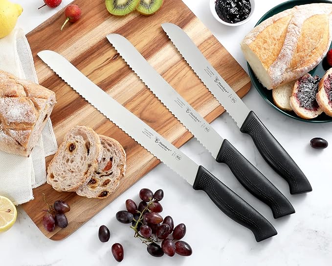 10 Inch Cuisine Pro Serrated Bread Knife, Premium Stainless Steel Wave Edge Razor Sharp Blade Knife for Bread, Dishwasher Safe, NSF Certified, Black
