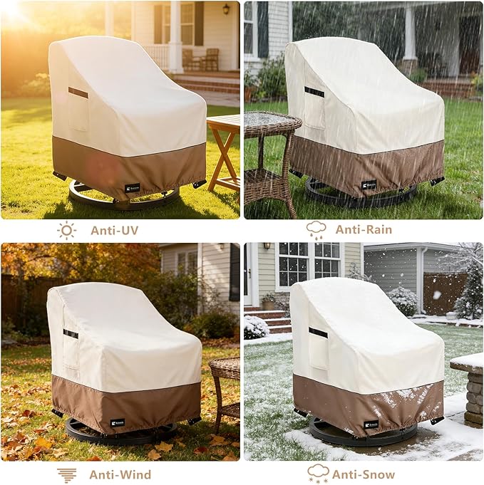 Patio Chair Covers Waterproof Outdoor Furniture Cover, All-Weather Protection Outdoor Lawn Patio Furniture Covers 4 Pack for 32" W x 35" D x 32" H, Beige 