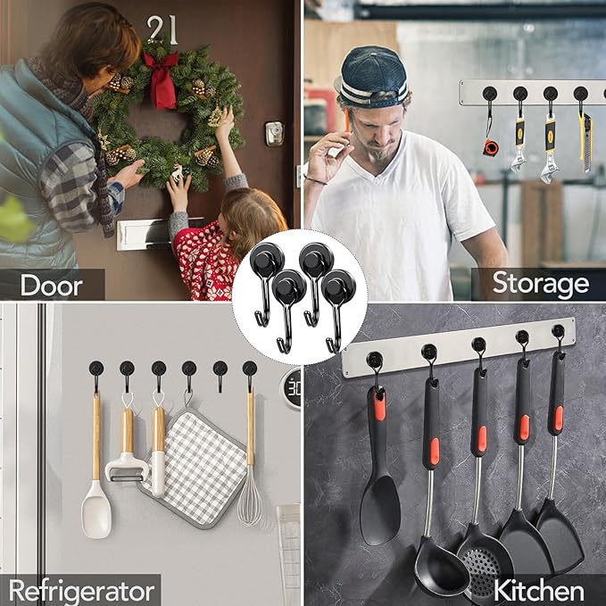 MIKEDE Strong Magnetic Hooks, 40LBS Black Swivel Swing Magnetic Hooks Heavy Duty, Rare Earth Magnets with Hooks for Fridge, Magnetic Grill Hooks for Cruise Cabins, Hanging, Kitchen - 28 Pack