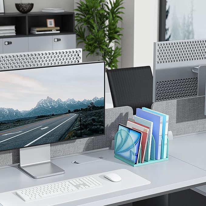 gianotter Desktop File Organizer, Desk Organizer with 5 Compartments, Paper Organizer for Desk, Workspace Organizers for Office Supplies (Blue)