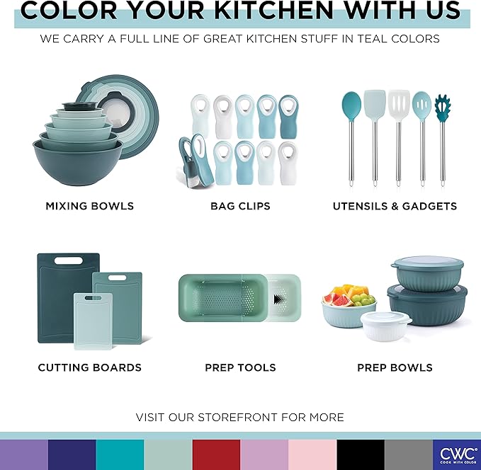 COOK WITH COLOR Bag Clips - Heavy Duty Chip Clip and Refrigerator Magnet Clips for Food Storage with Air Tight Seal Grip, Teal, Pack of 4 Large Clips