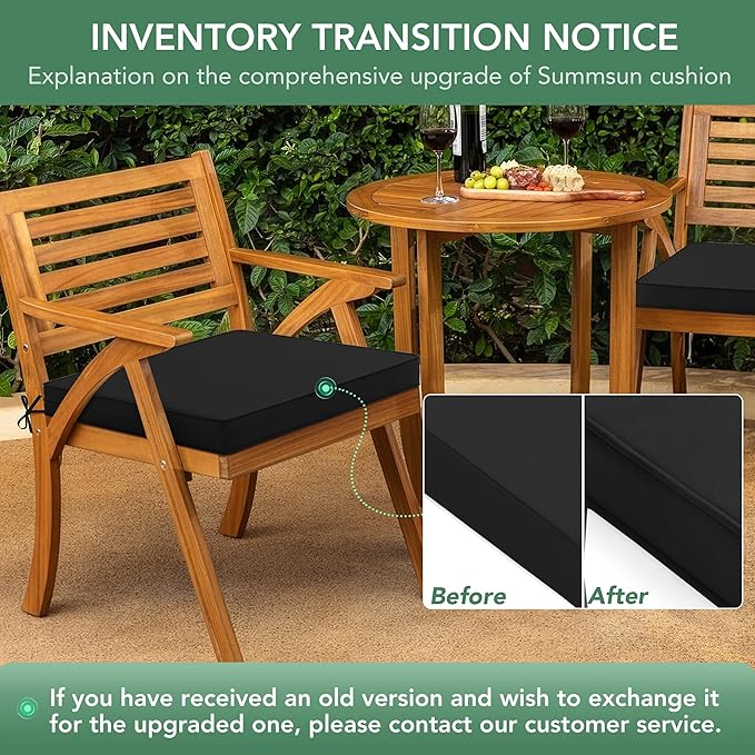 Outdoor Chair Cushions Set of 2: Waterproof & Fade Resistant Seat Cushion for Patio Furniture - 19 x 19 x 2 Inch Chair Pads with Ties and Hidden Zipper - Patio Chair Cushion Replacement, Black