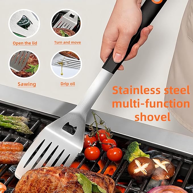 Grilling Accessories,Heavy Duty Stainless Steel BBQ Grill Tools Set, Spatula, Fork, Tongs Kit |with Storage Bag Barbecue Utensils Tool,for Outdoor Barbecue loversgift.
