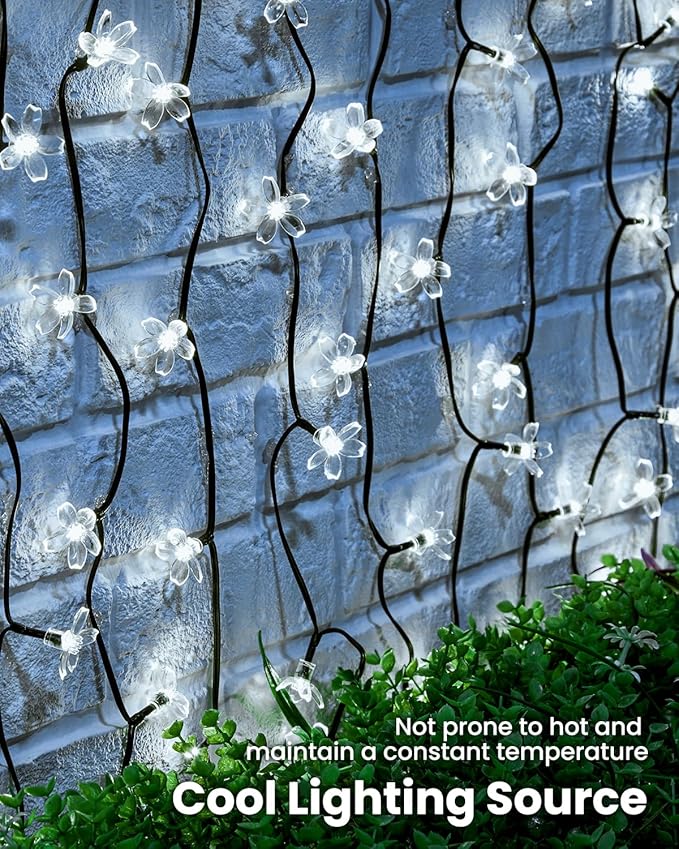 Brightown 60 LED Solar Flower String Lights Outdoor Waterproof Fairy Lights for Garden Yard Fence Patio Christmas Tree Wedding Party Decor, Pure White