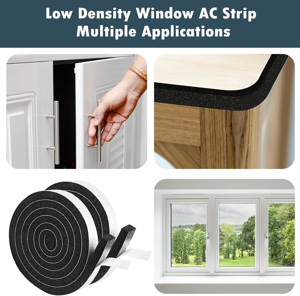 YIJUHOU Weather Stripping Door Seal Window Air Conditoner Insulation Foam Seal Tape Black Open Cell Door Seal Strip (1IN*1/2IN*13FT)