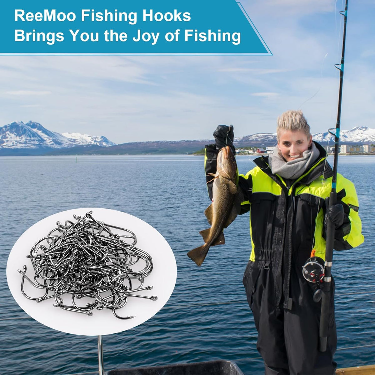 ReeMoo Premium Fishing Hooks - Strong Carbon Steel with Barbs | 500PCS in 10 Sizes with Portable Box