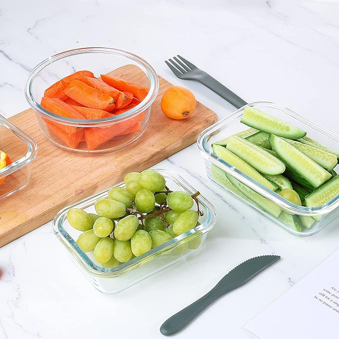 24 Pieces Glass Food Storage Containers Set,Glass Meal Prep Containers-Stackable Airtight Glass Storage Containers with lids,Freezer, Microwave, Oven Safe,Gray