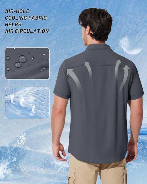 MAGCOMSEN Men's Fishing Shirt - UPF 50+ Sun Protection | Quick Dry, Short Sleeve, Ideal for Hiking & Safari