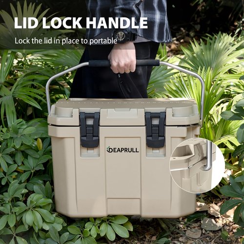 30 Quart Hard Cooler, Insulated Ice Chest Box Holds Ice for More Days, Portable Cooler with Handle, Cup Holders, Double Latches for Camping, Drink, Beverage, Beach, Picnic, Fishing, Boat, Barbecue