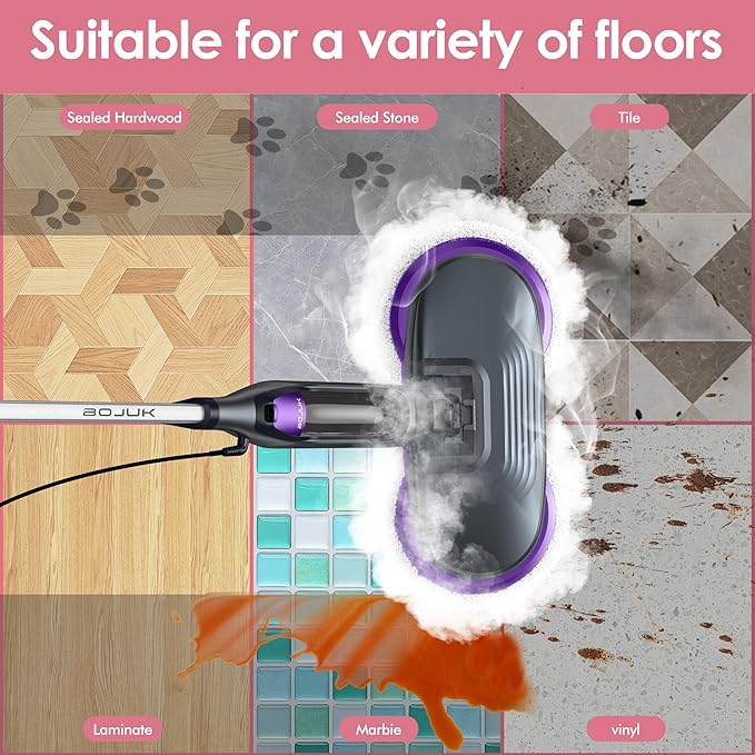 Scrub and Steam Mop with LED Headlights, All-in-One Hard Floor Cleaner Rotating Mop, 6 Cleaning Pads, Swivel Steering, Cable Holder & XL Water Tank
