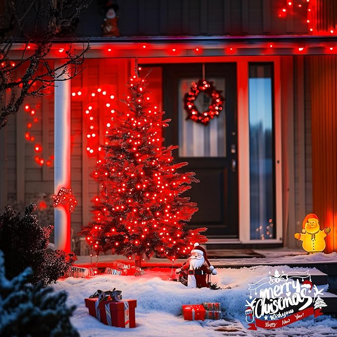 JMEXSUSS 150 LED Red String Lights Indoor Outdoor Waterproof, Connectable 59 Ft Halloween String Lights Plug in, 8 Modes Christmas Tree Light for Bedroom, Patio, Party, Halloween,Christmas Decorations