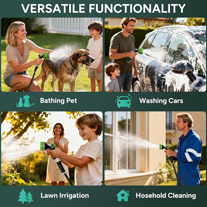 Garden Hose 75FT, Flexible Lightweight Non-Expandable Water Hose with 10 Function Nozzle, No-Kink, Leak-Proof, Burst-Resistant, High-Pressure for Yard, Outdoor