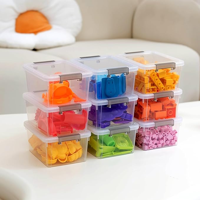 Citylife 1.3 QT 30 Packs Small Storage Bins Plastic Storage Container Stackable Box with Lids for Organizing, Clear White