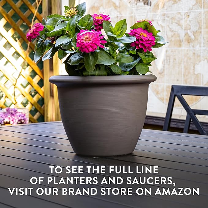 The HC Companies Sevilla Flower Planters - Outdoor & Indoor Planter - Round Self Watering Plant Pots for Herbs & More (14”, Cappuccino, Pack of 2)