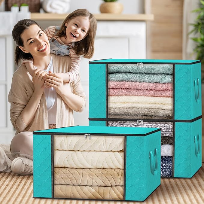 Fab totes Storage Bags,Clothes Blanket Storage Bins Foldable Closet Organizers with Reinforced Handle for Home Dorm Storage and Organization,Fabric Bags for Organizing Sheets,Clothing (Green,6 Pack)