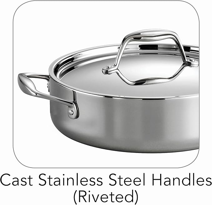 Tramontina Signature Tri-Ply Clad Stainless Steel 6-Quart Braiser Pan with Lid, Induction-Ready, Dishwasher-Safe, NSF-Certified, Made in Brazil