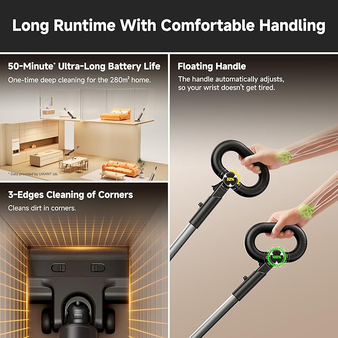 uwant Wet Dry Vacuum Cleaner 180° Lay-Flat Vacuum Mop All in One with 100℃ Hot Water and Air Drying 23000Pa Suction Vacuum Cleaner with Self-Cleaning Anti Odor Triple Edge Electric Mop