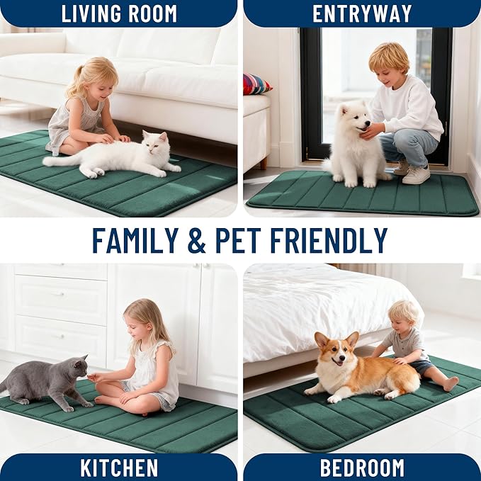 OLANLY Memory Foam Bath Mat 59x35, Super Soft Absorbent Bathroom Rugs, Quick Dry, Machine Washable Shower Floor Rugs, Bathmat Carpet, Bathroom Home Decor Accessories, Blackish Green