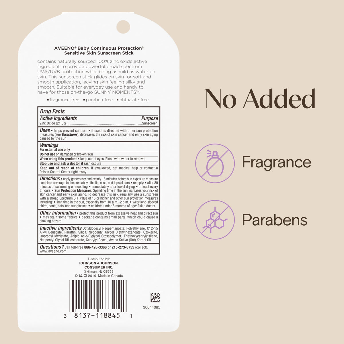 Aveeno Baby Continuous Protection Mineral Sunscreen Stick for Sensitive Skin with Broad Spectrum SPF 50 Protection for Face & Body, Naturally Sourced 100% Zinc Oxide, Travel Size, 0.47 oz