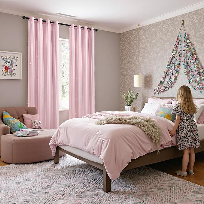 XiDi Pink Curtains for Bedroom, Girls Room Blackout Curtains, Kids Room
