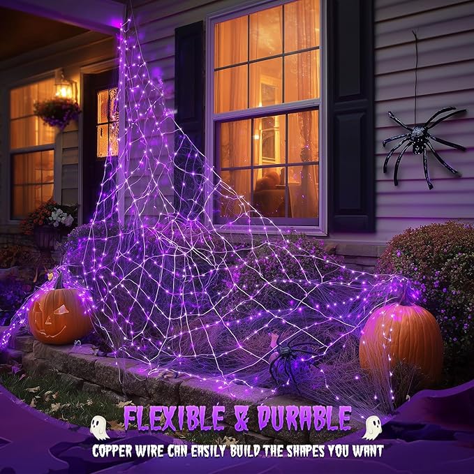 JMEXSUSS 2 Pack Solar Fairy Lights Outdoor, 33ft 100 LED Purple Christmas Lights, Waterproof 8 Modes Purple Solar Light for Outside Tree Garden Patio Halloween Christmas Decorations