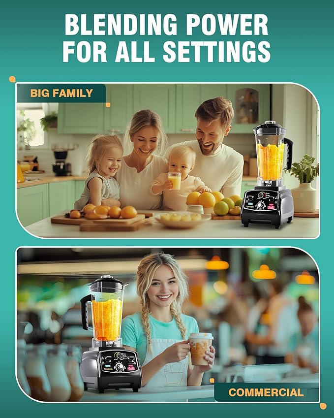 WantJoin Professional Blender, ETL listed 68oz Commercial Blender for kitchen Max 1800W High Power Home and Commercial with Timer, Smoothie Maker 2200ml for Crushing Ice, Frozen Dessert, Soup,fish