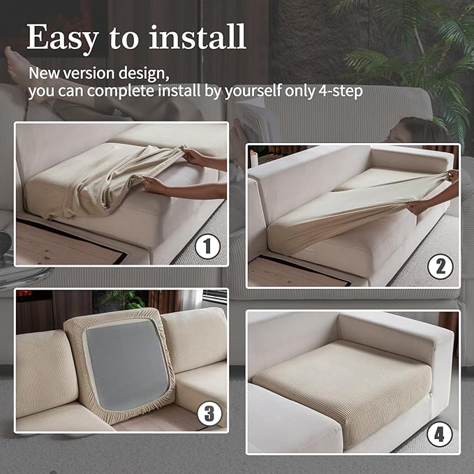 OHSIO Sectional Couch Covers, Wear Resistant Stretch Sofa Covers Washable Soft Couch Cushion Covers Anti Slip Furniture Protector Sofa Slipcovers for Pets(3 Pieces 2 Seaters+1 Chaise, Light Brown)