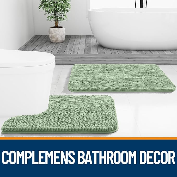 OLANLY Bathroom Rugs 34x21, Extra Soft Absorbent Chenille Bath Rugs, Rubber Backing Quick Dry, Machine Washable Bath Mats for Bathroom Floor, Tub and Shower, Home Decor Accessories, Sage Green