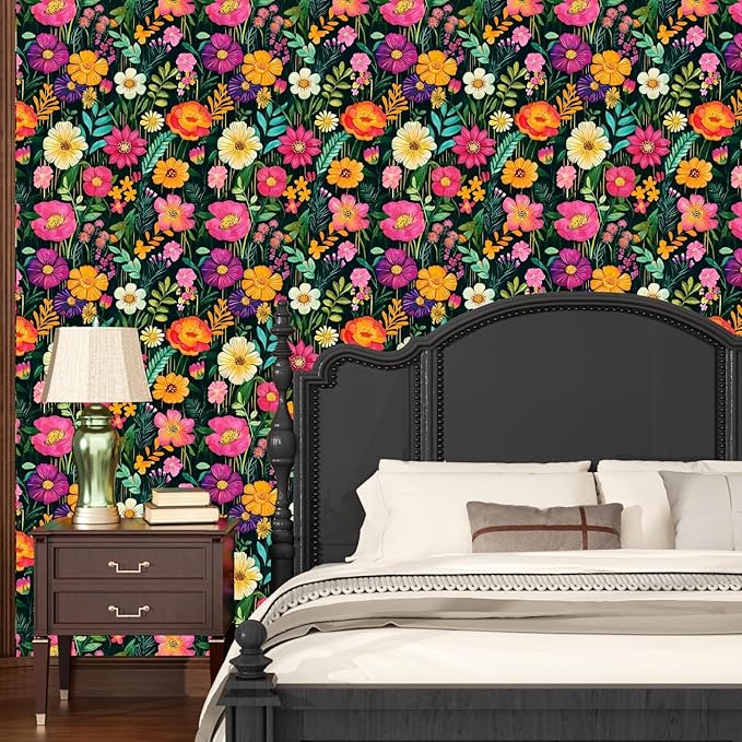 BOKEBEVE Watercolor Floral Wallpaper Peel and Stick Colorful Contact Paper