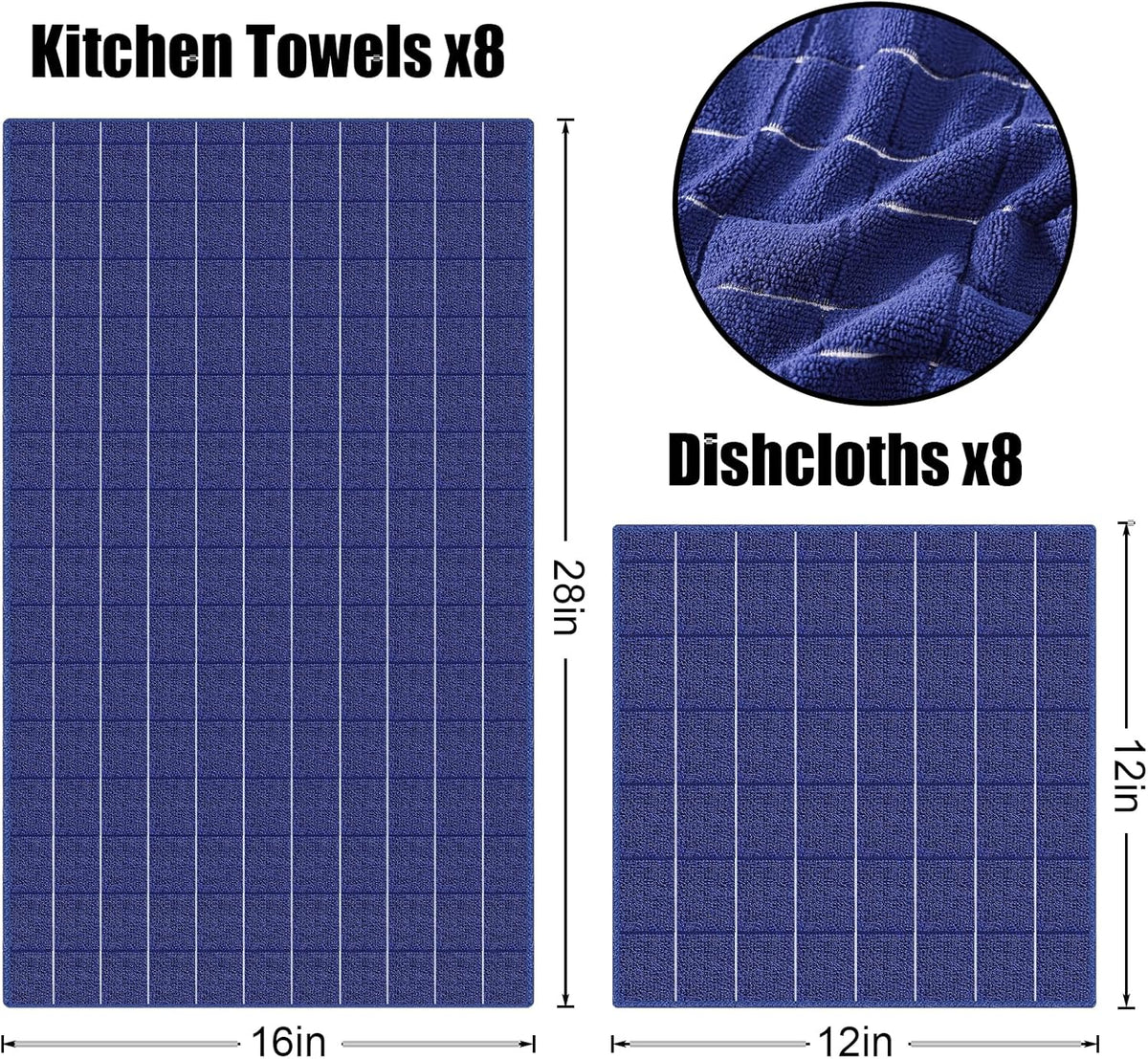 Homaxy Microfiber Kitchen Towels and Dishcloths Set, 16 Pack Soft and Absorbent Dish Hand Towels Bulk, 28 x 16 Inch & 12 x 12 Inch Quick Drying Rags for Washing Dishes, Grey