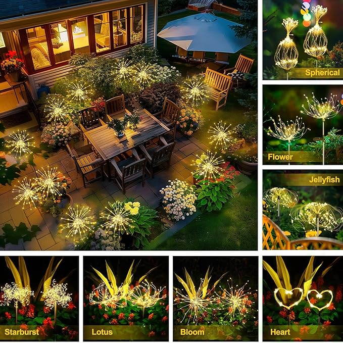 Anordsem Solar Lights Outdoor Waterproof: Garden Fairy Light Powered for Yard Outside Decor-Starburst Fireworks Lamp Led for Patio Pathway- Sparklers Stick Twinkle Gifts for Women 2 Pack Warm White