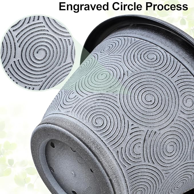 12 Inch Large Planter Pot for Plants Indoor Outdoor, 4 Pack Plastic Flower Pots with Drainage Hole & Tray, Modern Decorative Garden Pot with Saucer, Plant Container for House