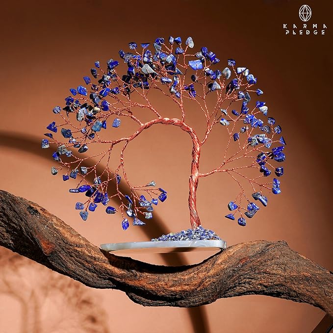 Lapis Lazuli Healing Crystal Tree of Life for Home and Office Decor, Positive Energy, Wealth, Good Luck, Reiki Healing Crystals and Stones, Handmade Feng Shui Decoration, Birthday Gifts for Women