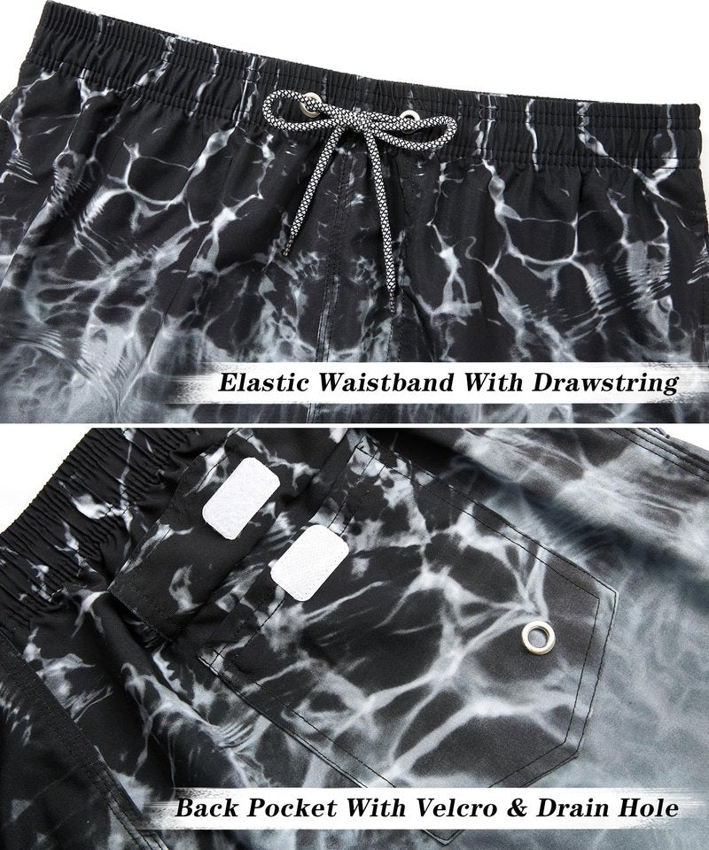 ELETOP Men's Swim Trunks Quick Dry Bathing Suit Swimming Board Shorts Mesh Lining Beach Swimwear Ripple Grey XL