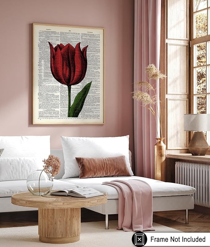 Poster Master Dictionary Art Poster - Tulip Print - Red Flower Art - Floral Art - Gift for Men, Women & Florist - Minimal Decor for Living Room, Bedroom, Dorm or Flower Shop, 18x24 Unframed Wall Art