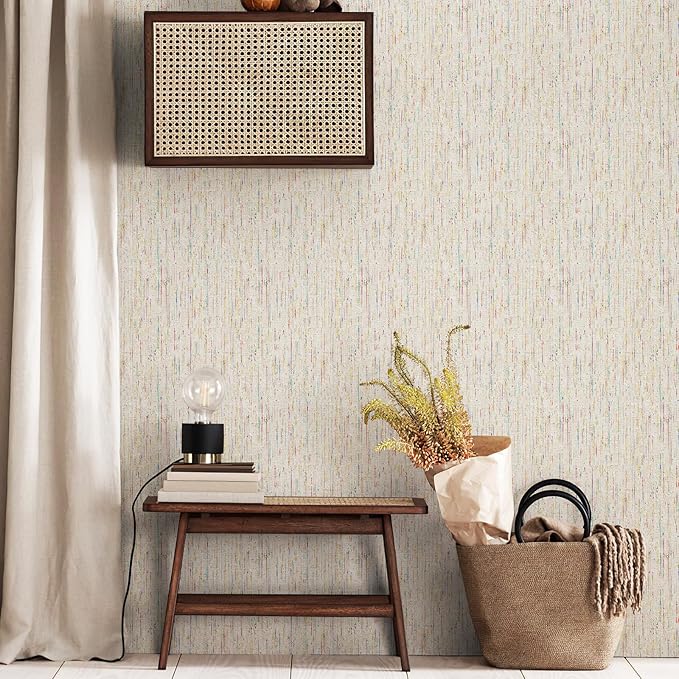 JiffDiff Woven Wallpaper Peel and Stick 17.3" x 800" Colorful Paint Grasscloth