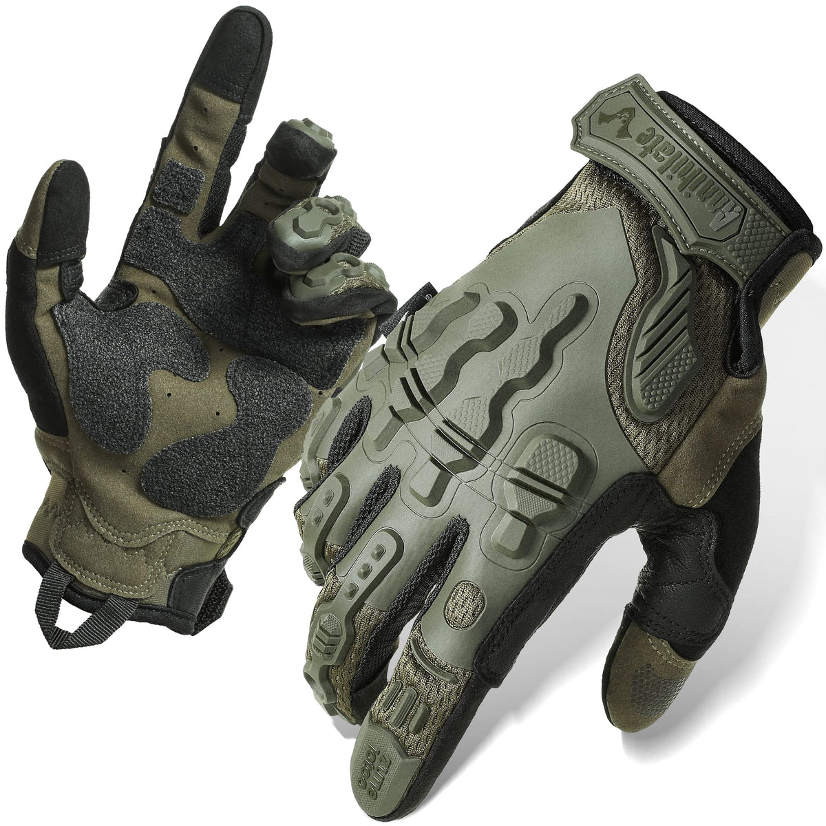 ZUNE LOTOO Tactical Gloves for Men, Green Touchscreen Motorcycle Glove Skeleton with Padded Impact Protection & Cut Resistant for Paintball Airsoft Range Riding Biker Work Medium