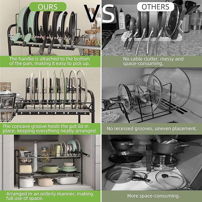 NETEL Adjustable Under Sink Organizers and Storage,Pots and Pans Organizer Under Kitchen Cabinet,Pan Lid Organizers inside Cabinet,Expandable Cabinet Storage Shelf with Pan Rack and 7 Dividers