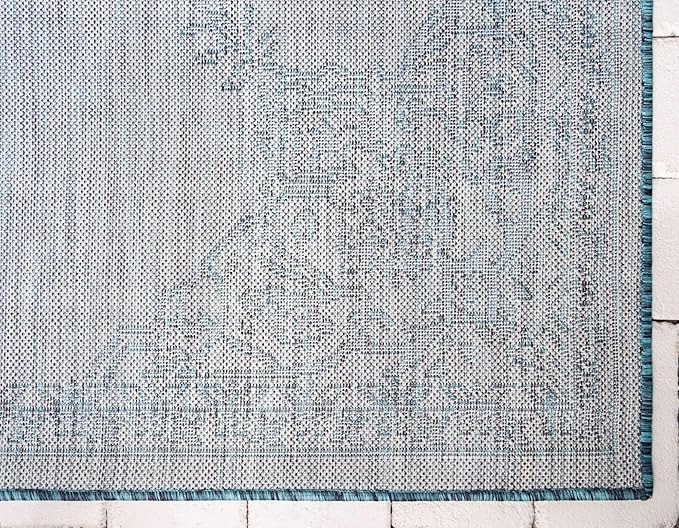 Unique Loom Outdoor Traditional Collection Area Rug - Antique (6' 1" x 9' Rectangle, Teal/ Gray)
