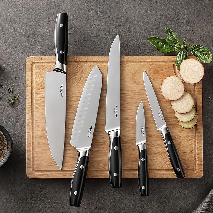 6-Piece Knife Block Sets,Stainless Steel Kitchen Knife Set with Block – High Carbon Black Knives, Dishwasher Safe,Holiday Gift