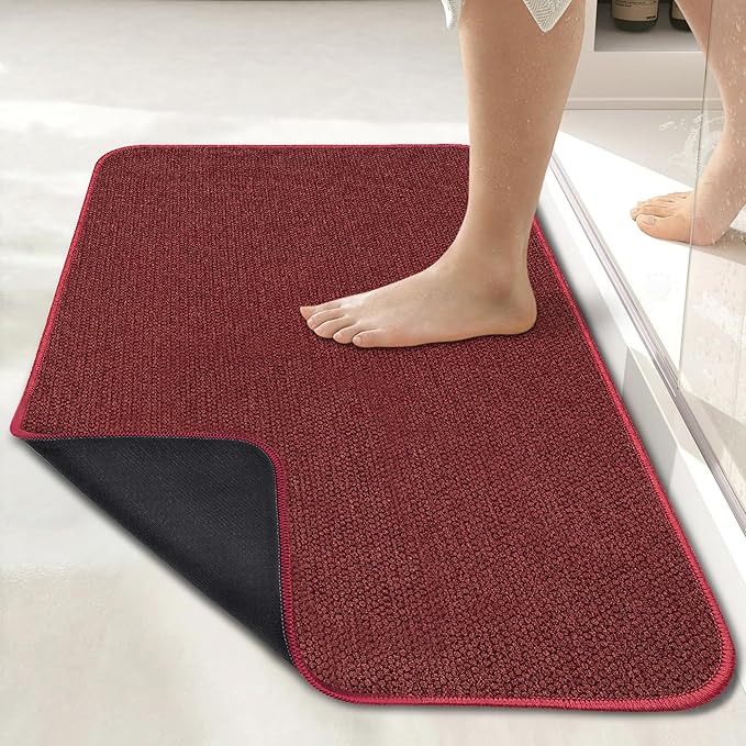 Bath Mat,Ultra Thin Bathroom Runner Rugs,Large Bath Mats for Bathroom,Quick Dry,Non-Slip,Machine Washable,Low Pile,Bath Rug,Shower Outside,Sink,Home Decor Accessories.Red,3'x4'(36x48inch)