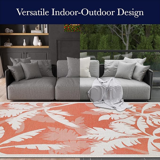 Couristan Monaco Indoor Outdoor Area Rug – Coastal Flora 2'3" x 11'9" Runner in Ivory Orange – Flatwoven, Hose Washable, Pet Friendly Rug for Patio, Porch and Home Decor