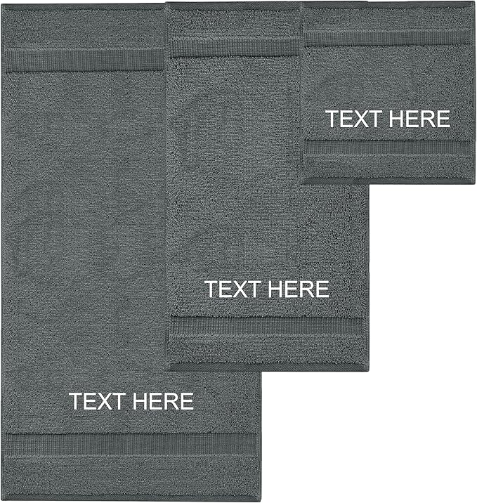 Chakir Turkish Linens | Hotel & Spa Quality 100% Cotton Premium Turkish Towels | Soft & Absorbent (Personalized 3-Piece Towel Set, Dark Gray)