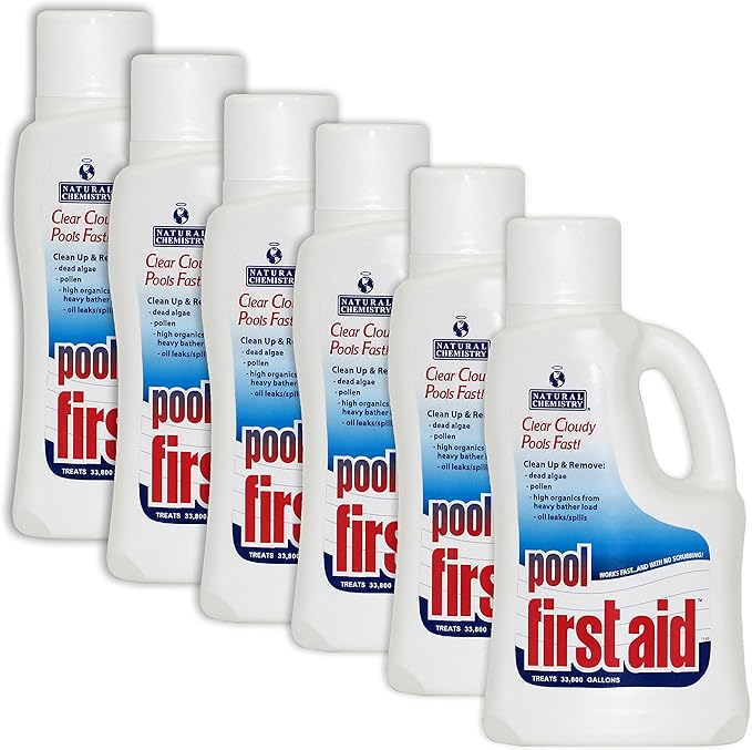 Natural Chemistry First Aid Swimming Pool Enzyme, 2-Liter, Pack of 6, Clear Cloudy Pools Fast, Frees Clogged Filters, Compatible with All Sanitizing Systems