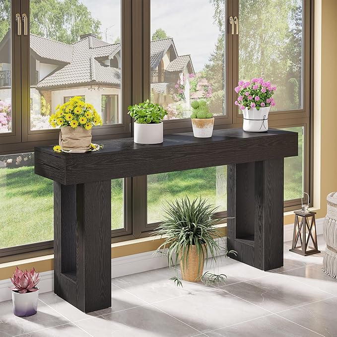 Tribesigns 63-Inch Long Console Table, Wooden Rectangular Sofa Table Behind The Couch, Farmhouse Entryway Table for Entrance, Hallway, Living Room (Black)