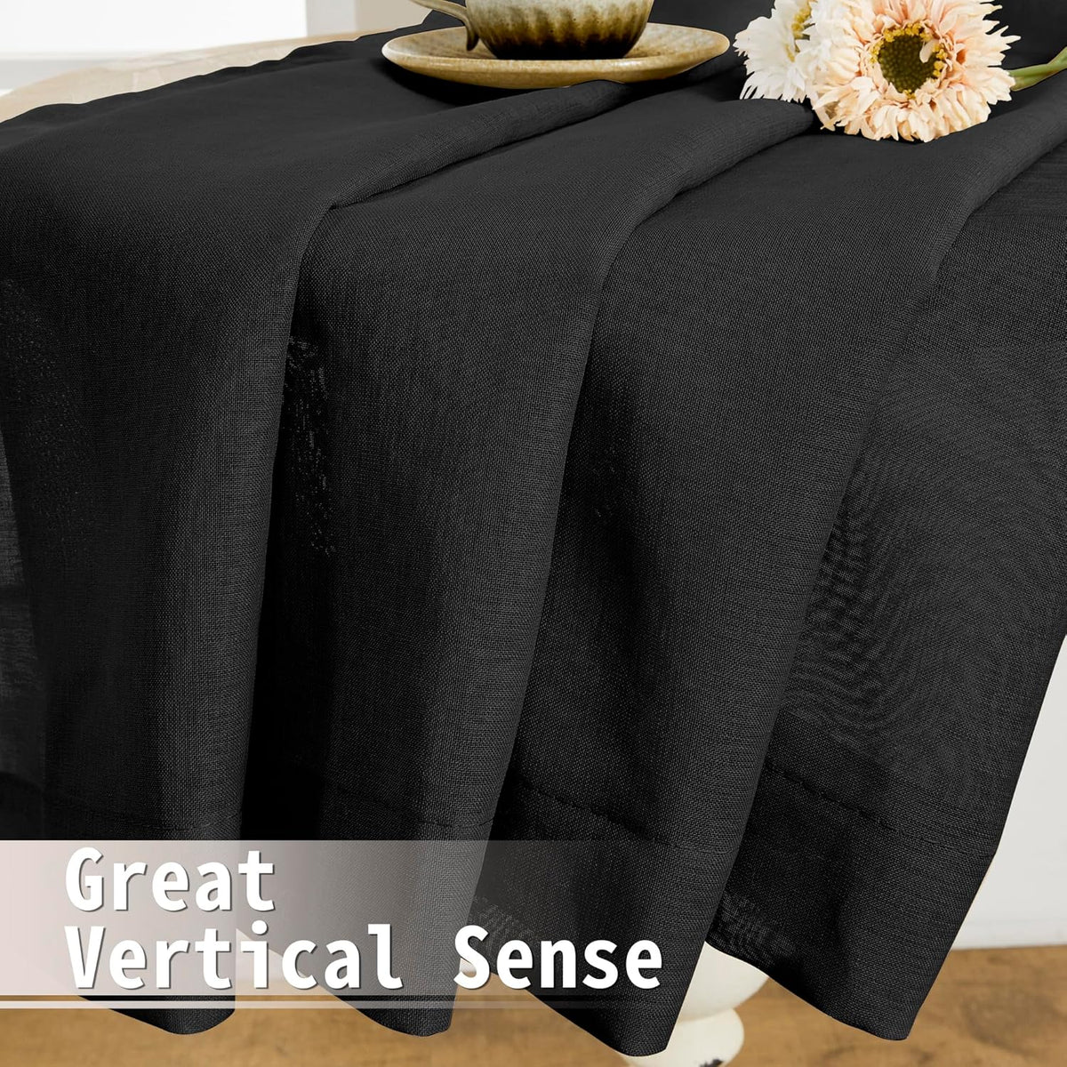Tollpiz Sheer Linen Textured Curtain Sheers Doorway Light Filtering Voile French Door Rod Pocket Curtains Patio Glass Door, 54 x 63 inches Long, Black, Set of 1 Panel
