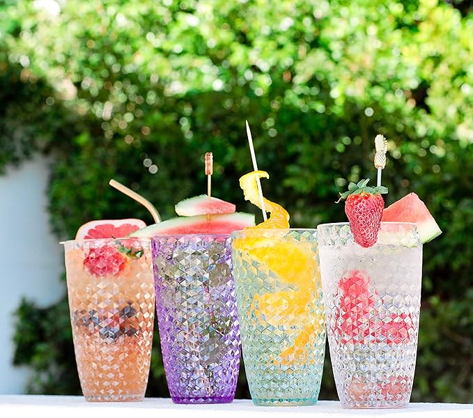 BELLAFORTE Shatterproof Tritan Plastic Tall Tumbler, 19oz Drinking Glasses Set of 4 - Laguna Beach Unbreakable Outdoor Drinkware for Party, Poolside, Indoor Use - Dishwasher Safe, BPA Free - Clear